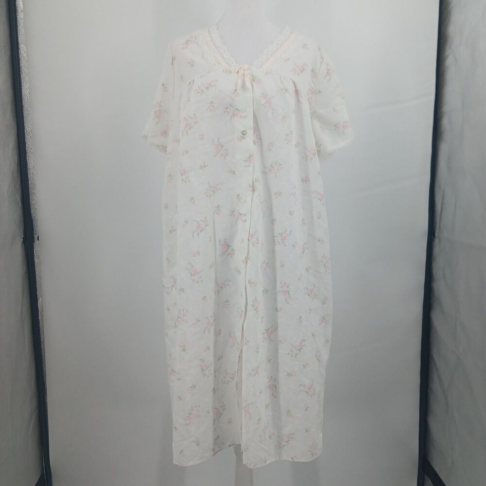 womans vintage night time creations nightgown size large white pink floral